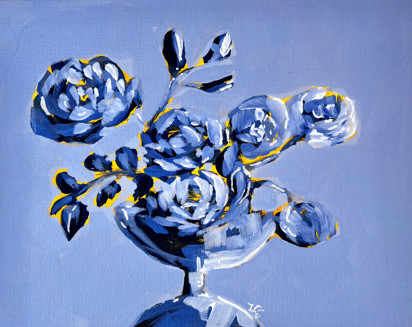 Blue Blossoms in Pedestal Vase