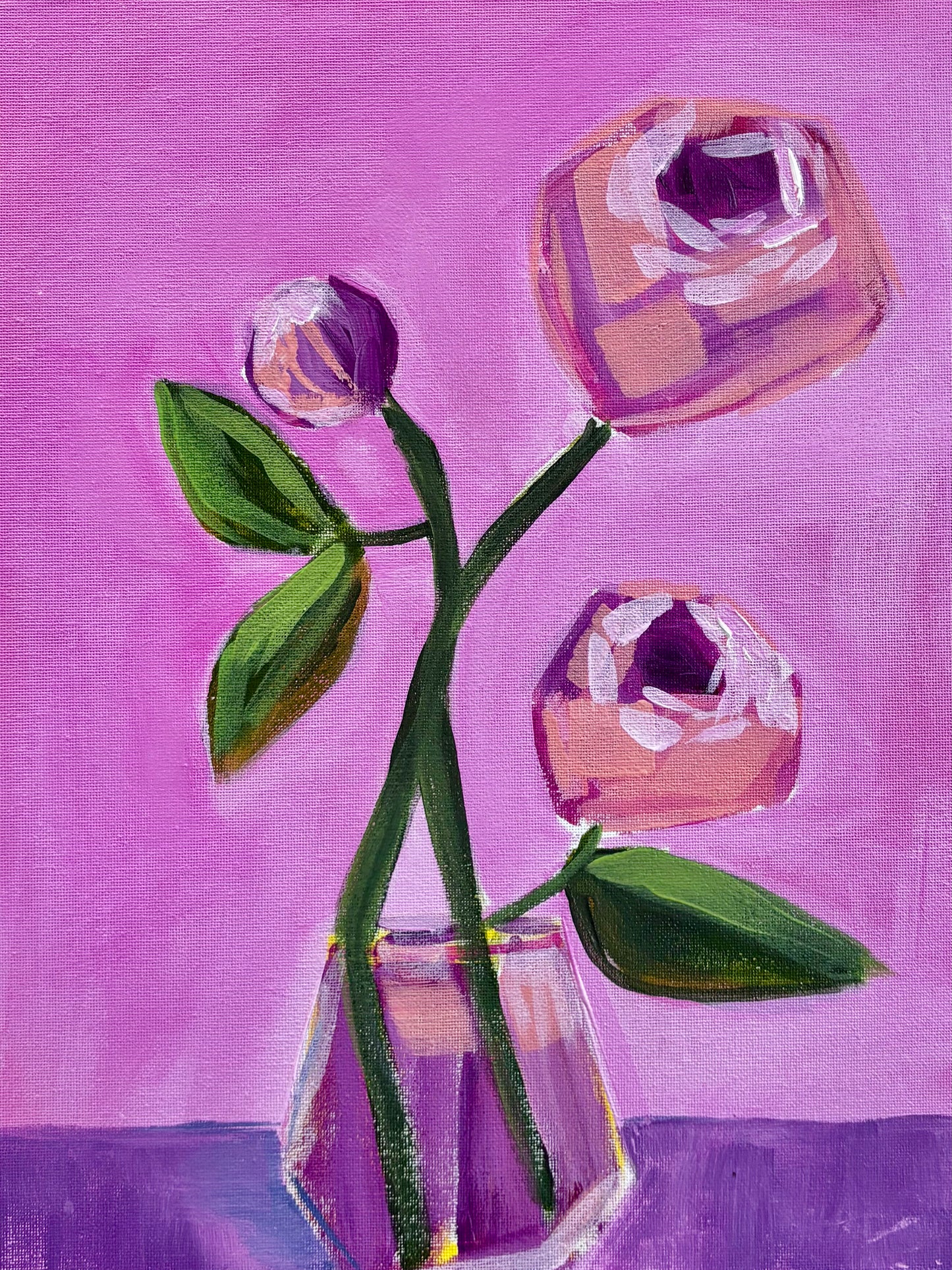 Three Blooms on Magenta 11x14