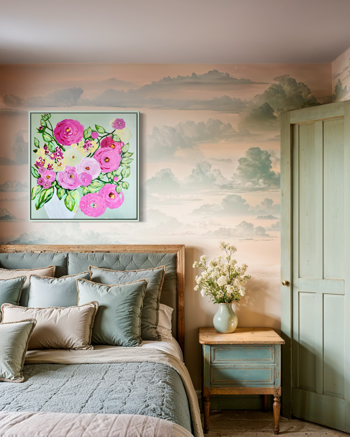 Sage Blush 30x30 Framed