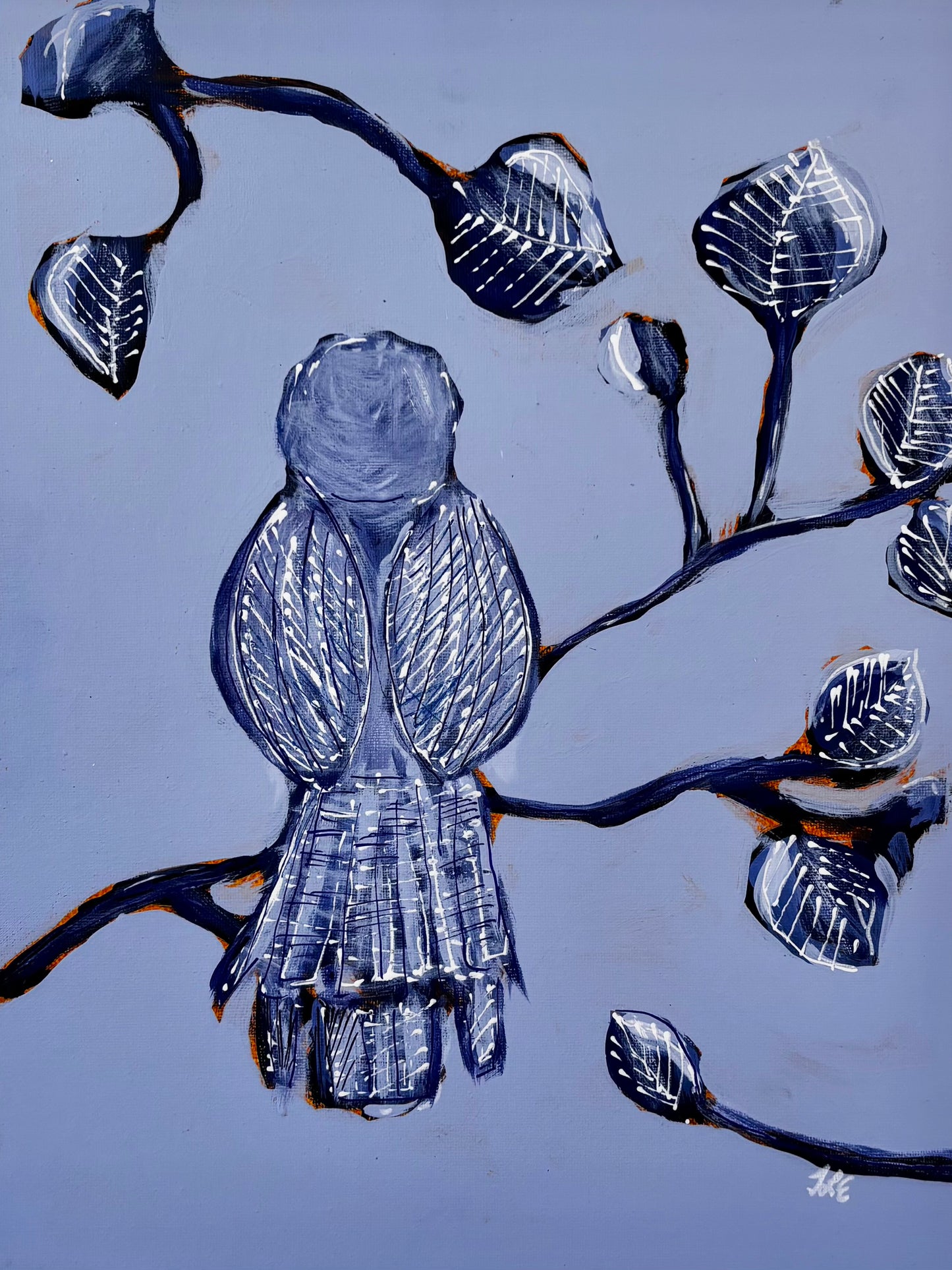 Songbird Among Blue Branches 11x14