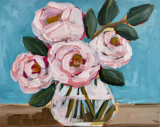 Blush Roses Blue Morning 11x14