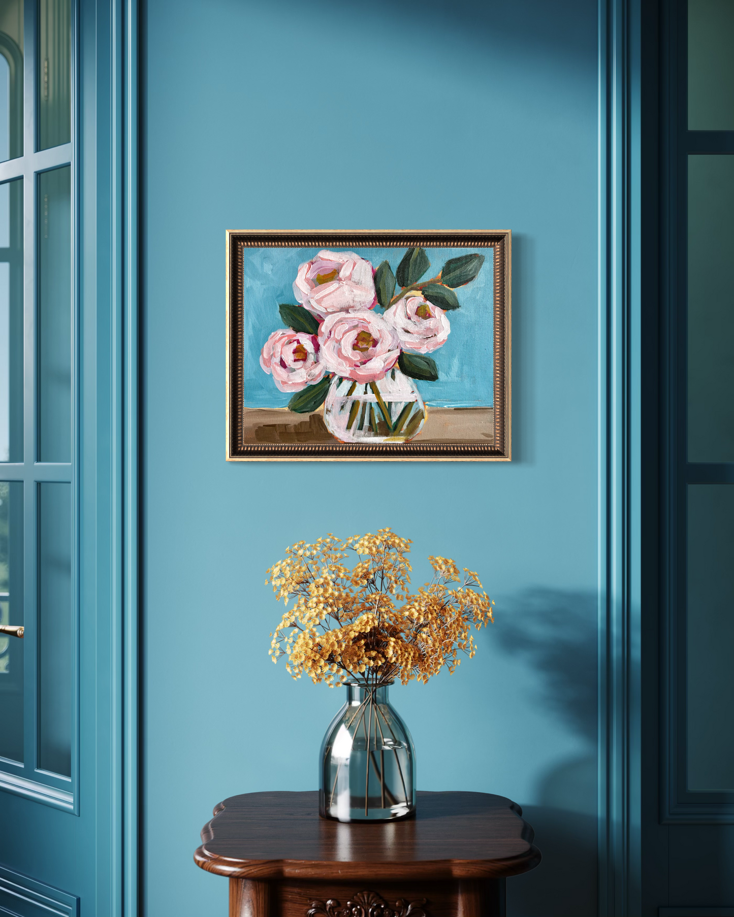 Blush Roses Blue Morning 11x14