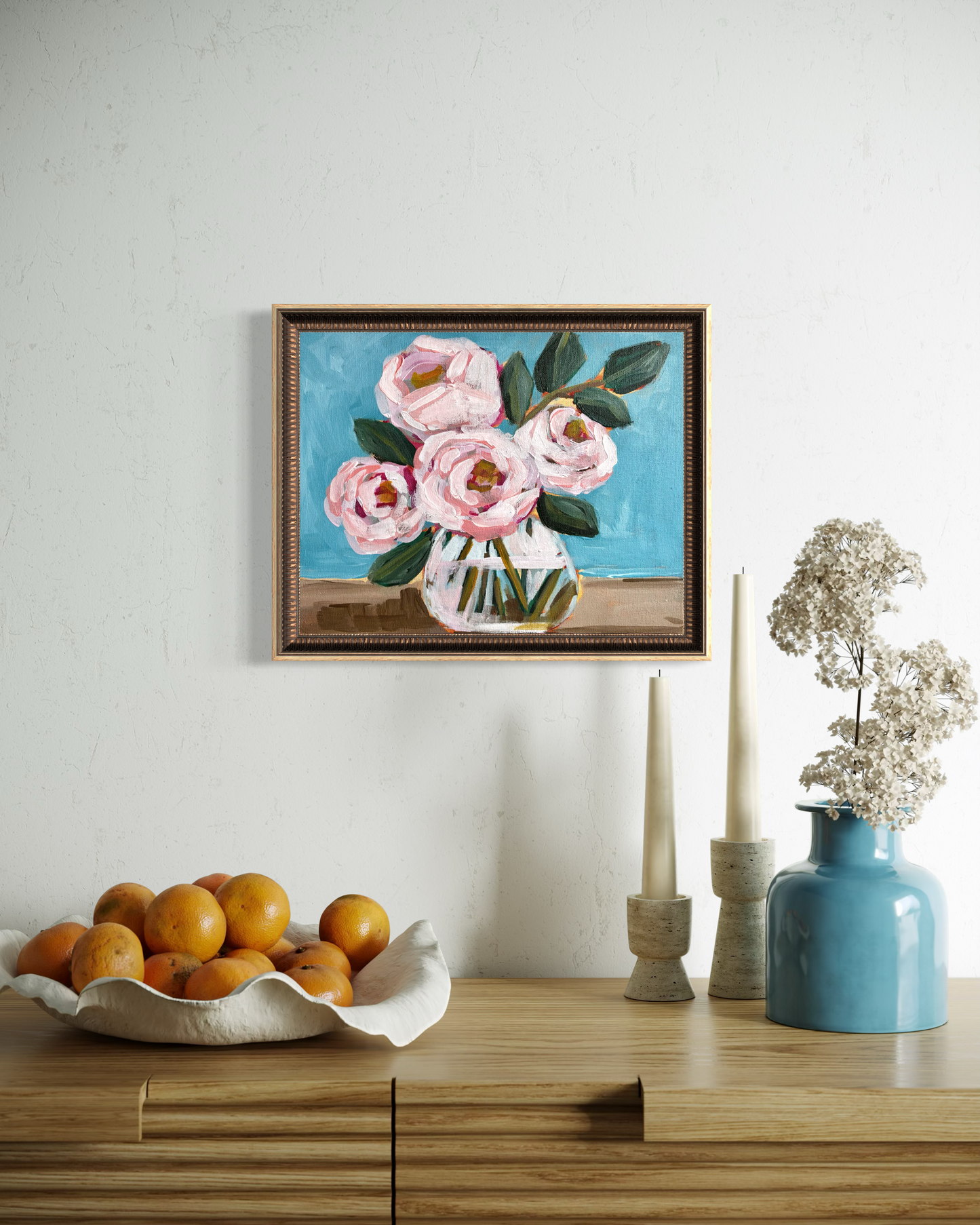 Blush Roses Blue Morning 11x14