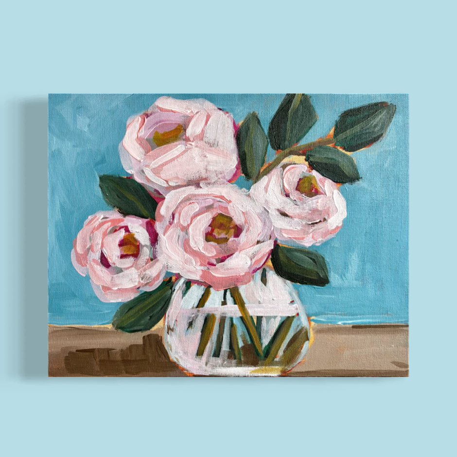 Blush Roses Blue Morning 11x14