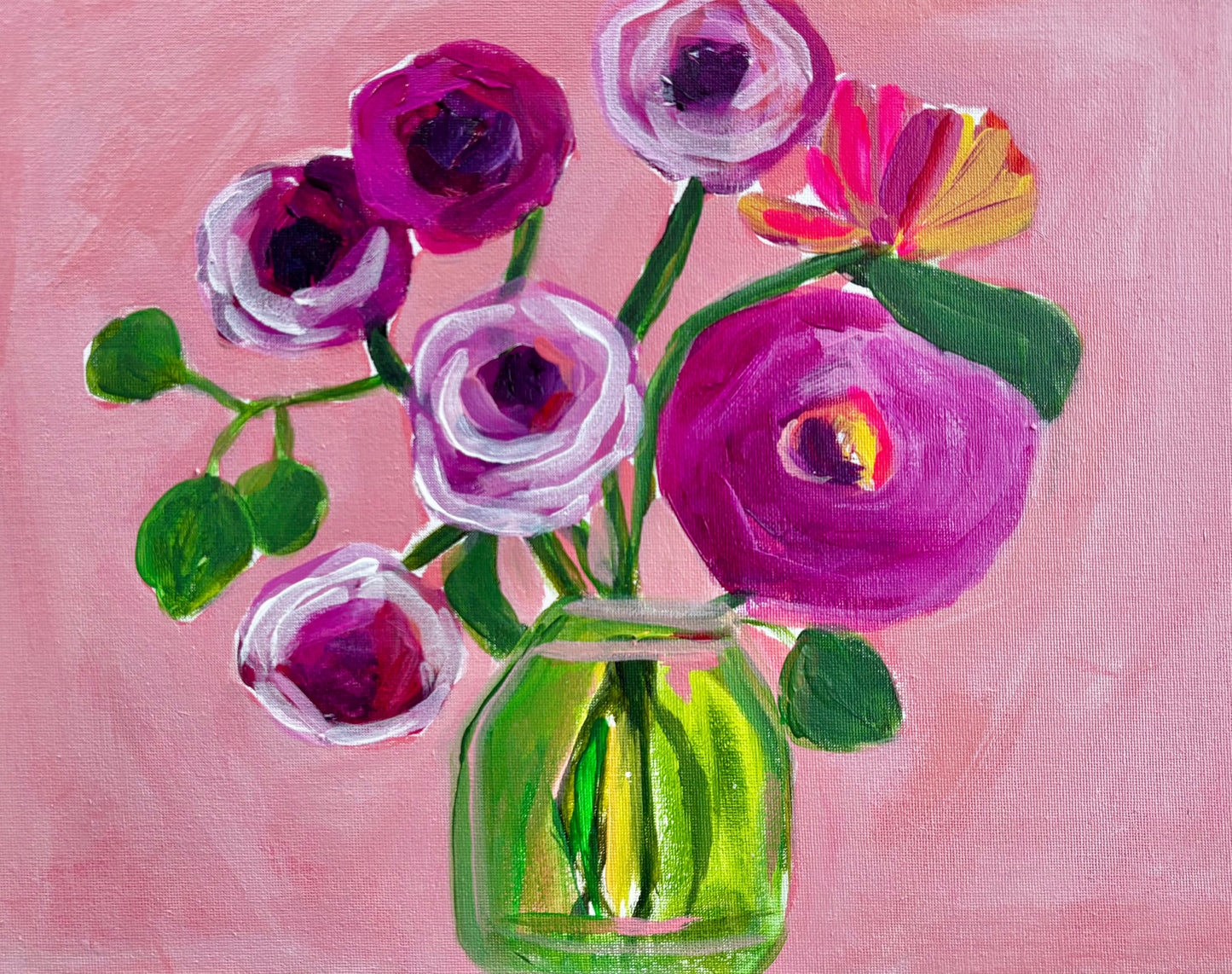 Pink Petals and a Pickle Jar 11x14