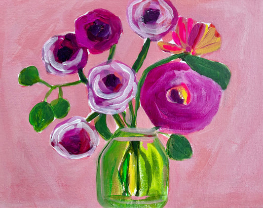 Pink Petals and a Pickle Jar 11x14