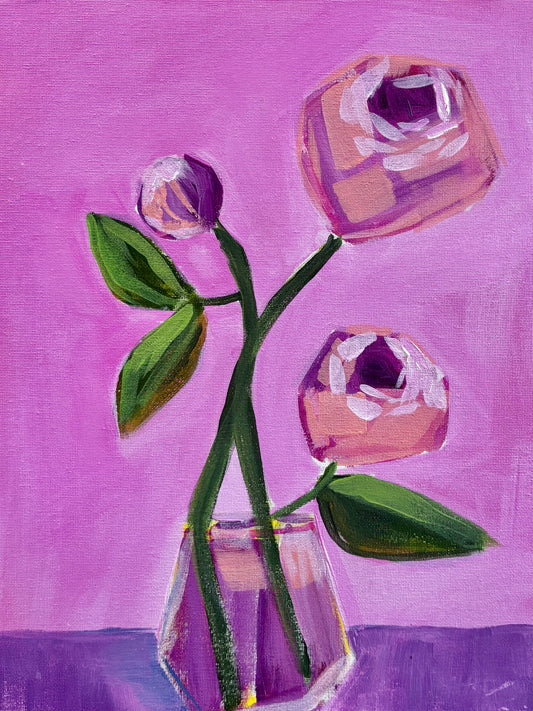 Three Blooms on Magenta 11x14