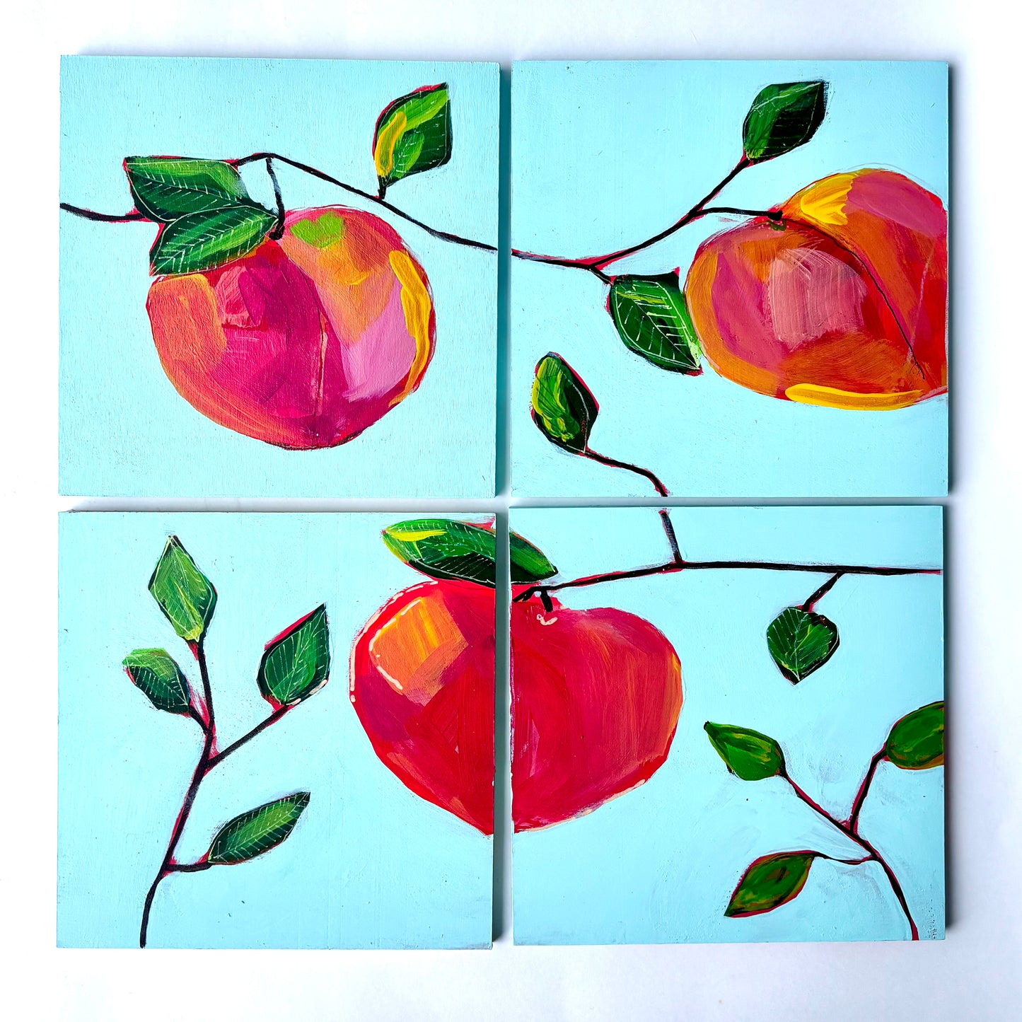 Set of Four 8x8" Peach Paintings