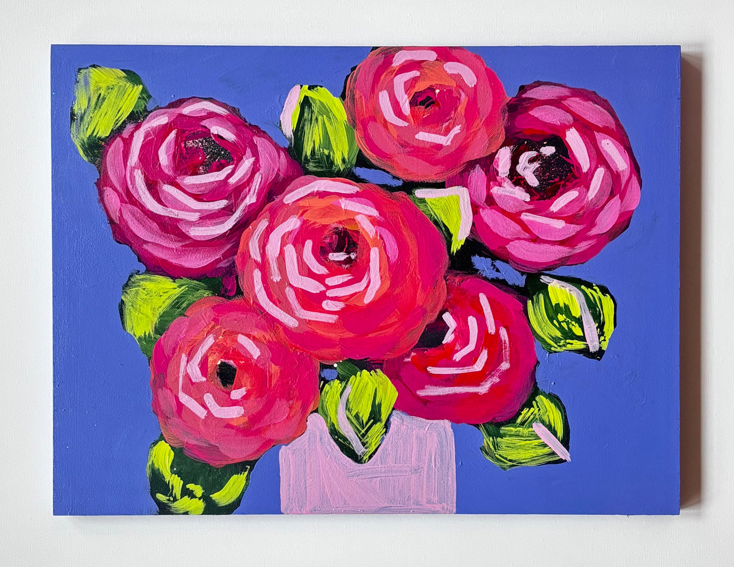 Six Peonies 12x16 on Wood Panel
